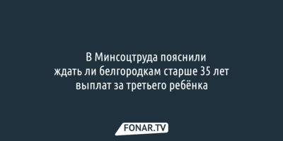  В Минсоцтруда пояснили ждать ли белгородкам старше 35 лет выплат за третьего ребёнка