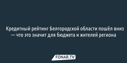Кредитный рейтинг Белгородской области пошёл вниз — что это значит для бюджета и жителей региона